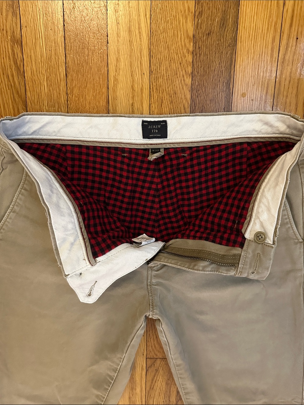 J. Crew Men's 770 Khaki Tan Chino Pants with Full Soft Flannel Lining 32W/32L